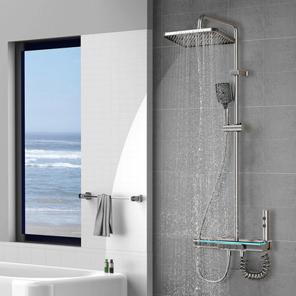 Digital Thermostatic Shower System with Smart Temperature Memory, Easy to Install LED Rain Shower & Brass Faucet Set