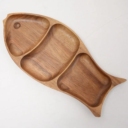 Wooden Leaf Shaped Fish Shaped Nut Tray Divided Plate Fruit Bread Pastry Tray Japanese Tableware.