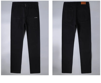 Spring and Autumn Men's Multi-Pocket Design Jeans Fashionable and Versatile White Khaki Red Comfortable Stretch Denim Pants