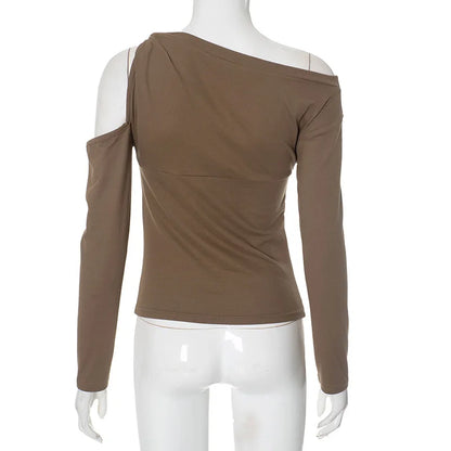 PixieKiki Twisted Hollow Out Off Shoulder Long Sleeve Tops 2000s Clothes Y2k Asymmetrical T Shirts for Woman P85-BE15