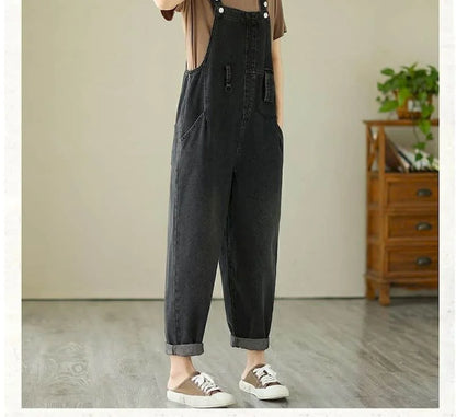 Denim Jumpsuits for Women Pocket Design Korean Style Loose Straight Pants One Piece Outfit Women Overalls for Women Playsuits.