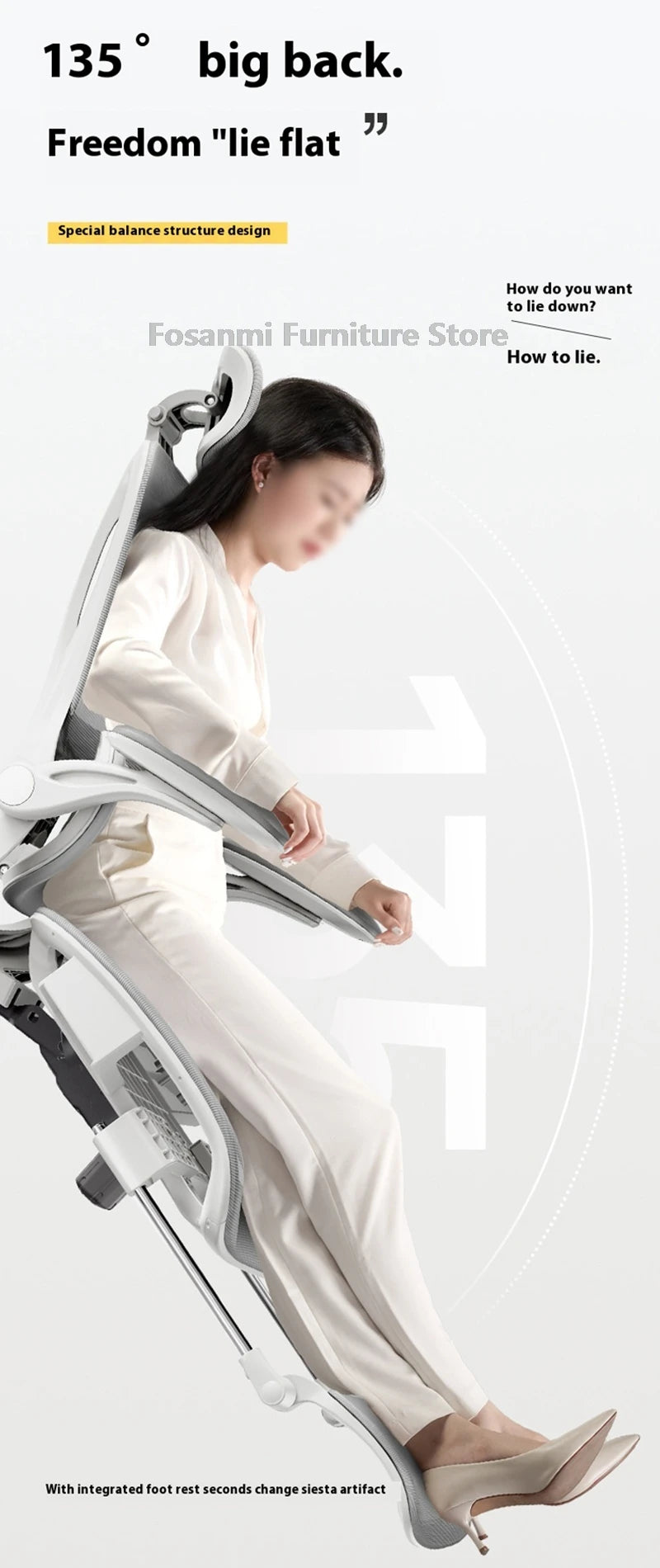 Verstellbarer, ergonomischer Liegestuhl für das Heimbüro mit Fußstütze, atmungsaktive Mesh-Computer-Gaming-Drehstühle mit Lordosenstütze