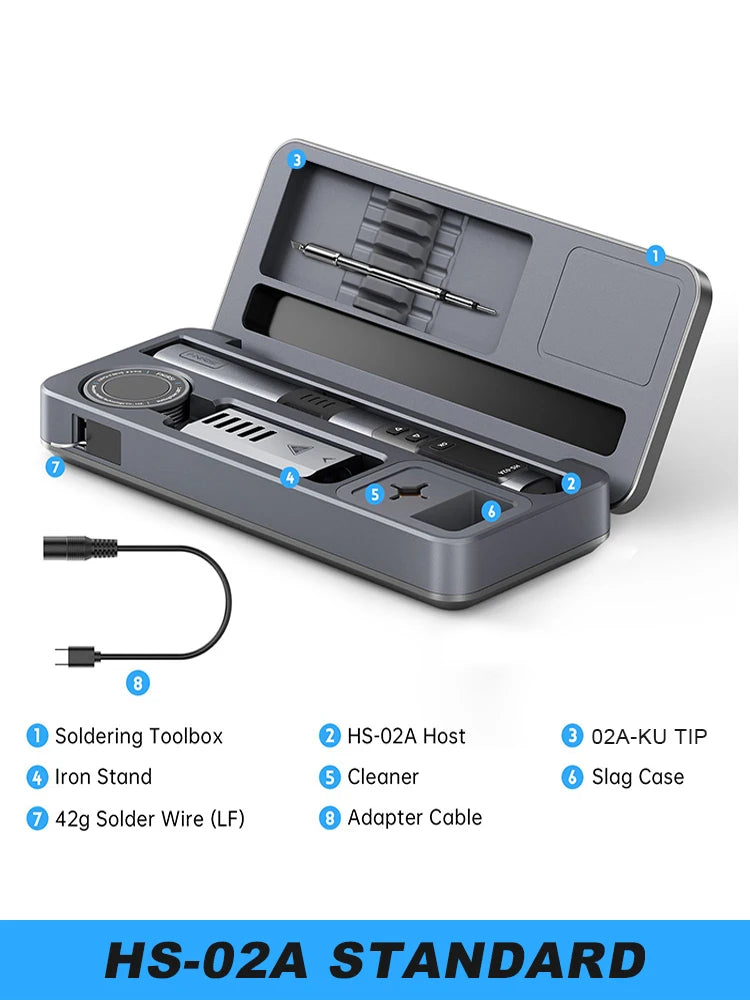 FNIRSI HS 02 Smart Soldering Iron Automatic Sleep 100-450℃ Temperature Rapid Heating PCB Soldering Station Portable Toolbox Kit