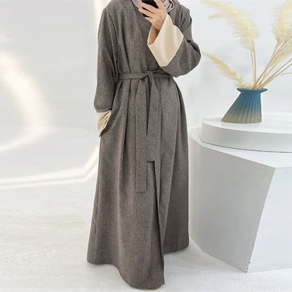 Ramadan Eid Open Linen Abaya Kimono Turkey Islam Muslim Modest Kaftan Dress Prayer Clothes For Women Kebaya Robe Femme Musulmane.