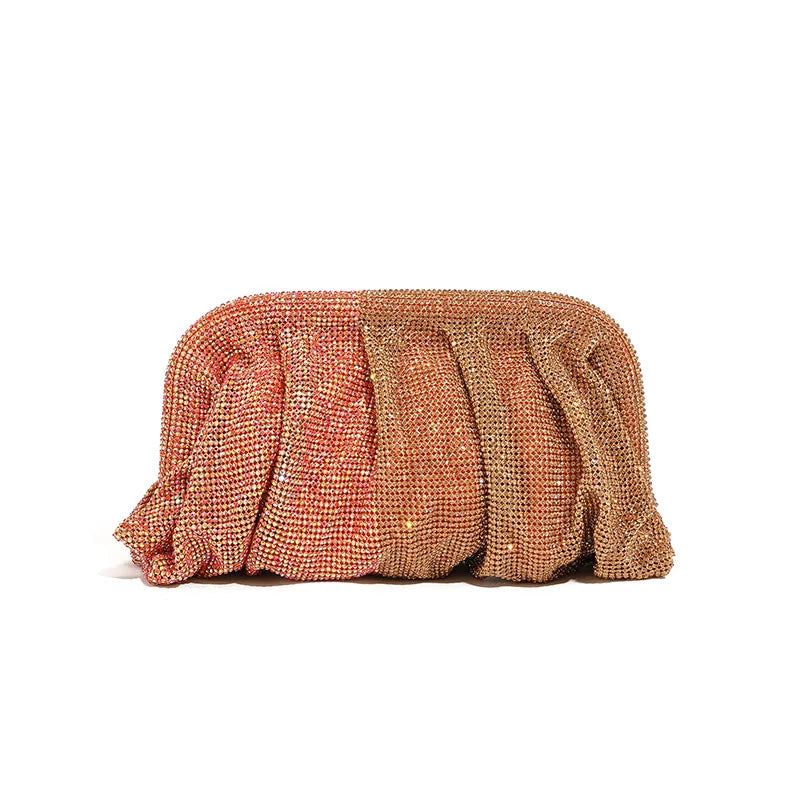 Premium Handmade Diamond-encrusted Clutch Bag Pleated Chain Rhinestone Cloud Clip Dinner Bag Single Shoulder Oblique Span Bolsos