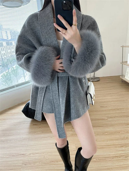 Mode Woolen Jacke mit gürtel Frauen Mantel 2025, Neue Herbst Winter Temperament Lose Strickjacke Weibliche Outwear.