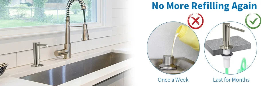 SAMODRA Messing-Seifenspender mit Verlängerungsrohr-Set, gebürstetes Nickel, Flüssigseife, Waschmittelspender für Küchenspüle, Badezimmer