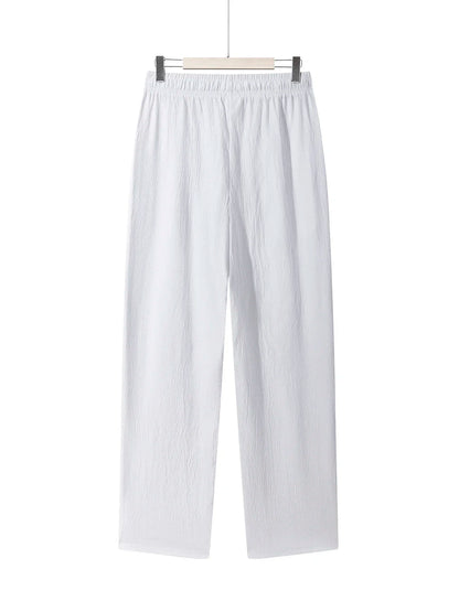 Summer Men's Straight Trousers Casual Solid Color Breathable Drawstring Long Pants Sweatpants Streetwear Men Baggy Pants.