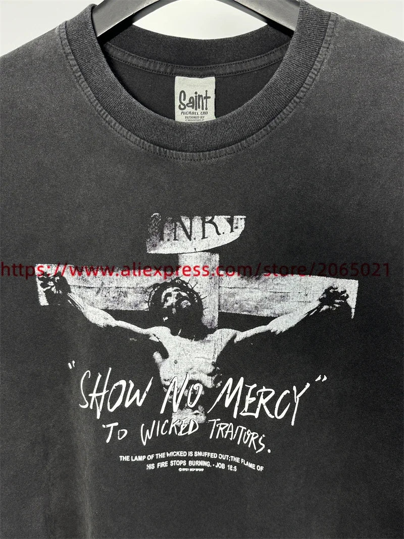 SAINT Vintage NIN Nine-inch Nail T-Shirts Best Quality Vintage Washed T Shirt Tee Tops
