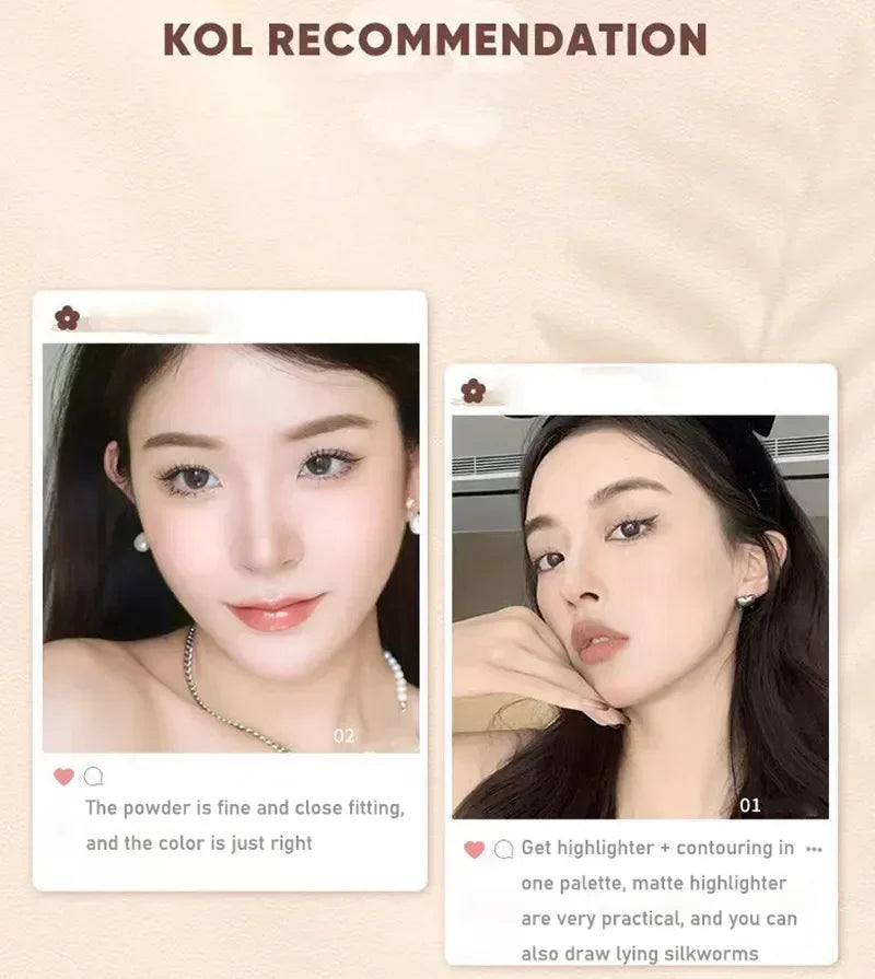 Judydoll Highlighter Contour Bronzer Palette Nude Makeup Natural Facial 3D Nose Shadow Long-Lasting Waterproof Cosmetics Makeup.