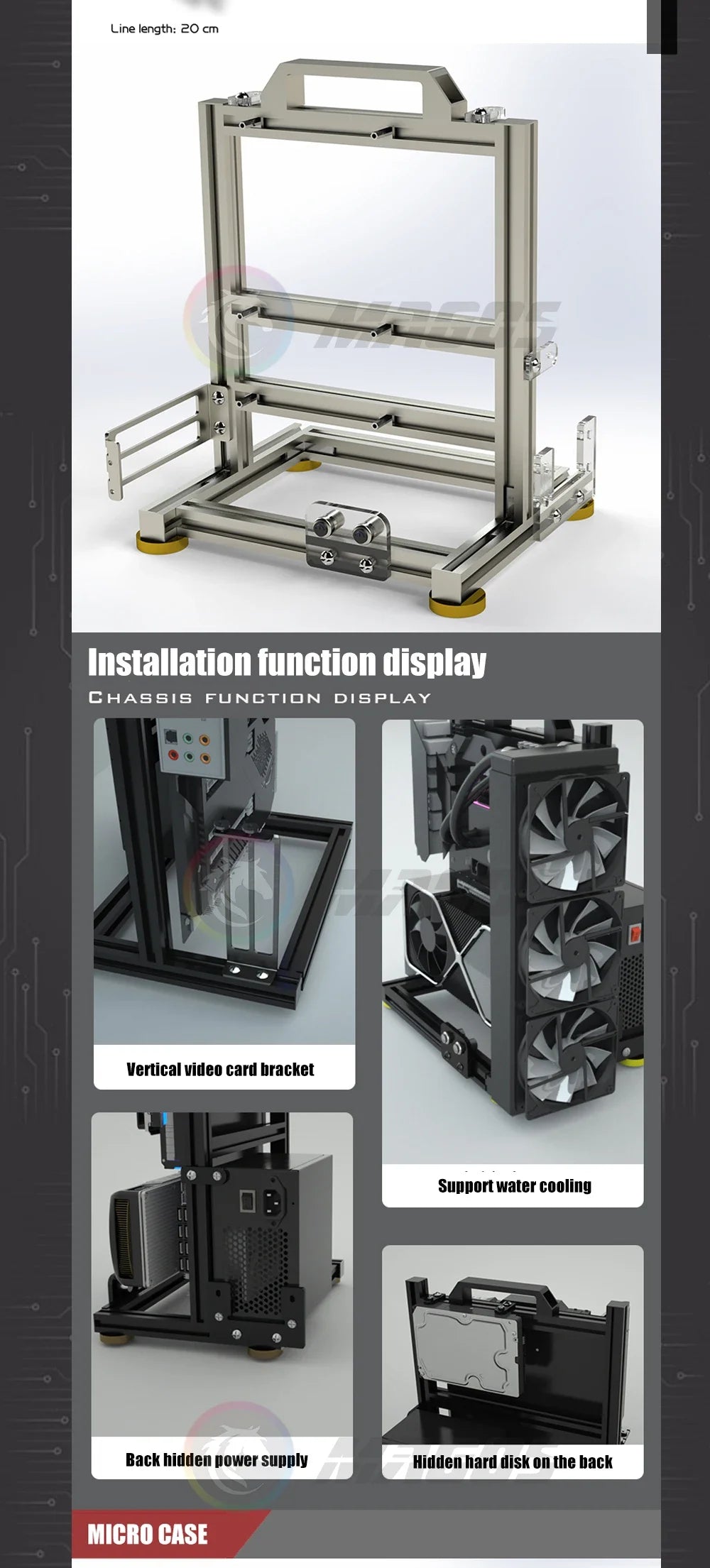 DIY Gamers Cabinet MOD ITX MATX PC Case Open Frame Aluminum Creative ATX Tower Desktop Gaming Computer Chassis Rack.