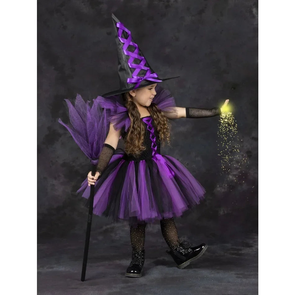 Halloween Malefice Kostüm für Kinder Karneval Party Kleidung Set Hexe böse Königin Cosplay Kostüm für Mädchen Phantasie Tüll Tutu Kleid.