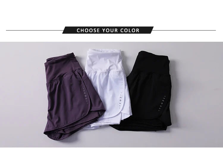 quick-drying women's running shorts sports layer elastic waist active sports shorts with pockets yoga shorts.
