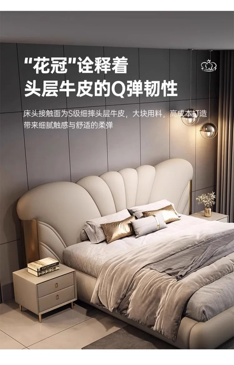 Luxuriöses Hauptschlafzimmer, Doppelbett, King-Size-Bett, weiche Tasche, Rückenlehne, 150 x 200 cm, Hochzeitsbett, Untergestell in voller Größe, beleuchtet 2ingan-Möbel