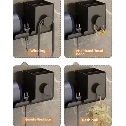 An der Wand montierte stanzfreie Toilette Haartrockner Rack Badezimmer Haartrockner Lagerregal Haartrockner Halterung Badezimmerzubehör ﻿