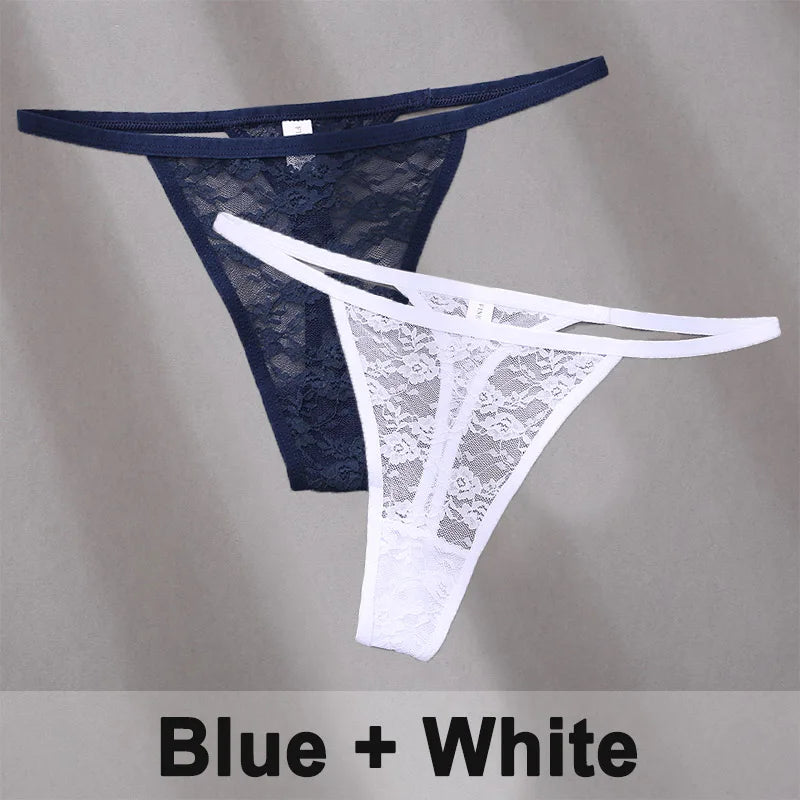 2PCS Sexy Lace Cotton Panties for Women G-String Underwear Perspective Thongs Solid Color Underpants Female Intimates Lingerie.