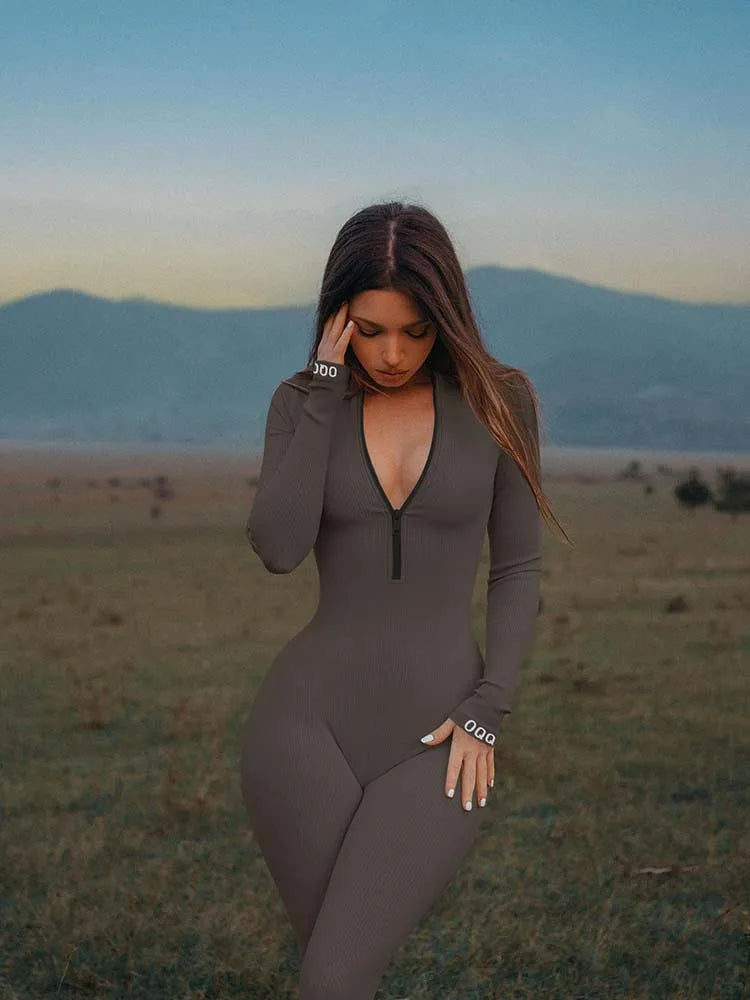 2025 New Long Sleeve Panty Wrapped Hip Lifting Casual Fitness Jumpsuits.