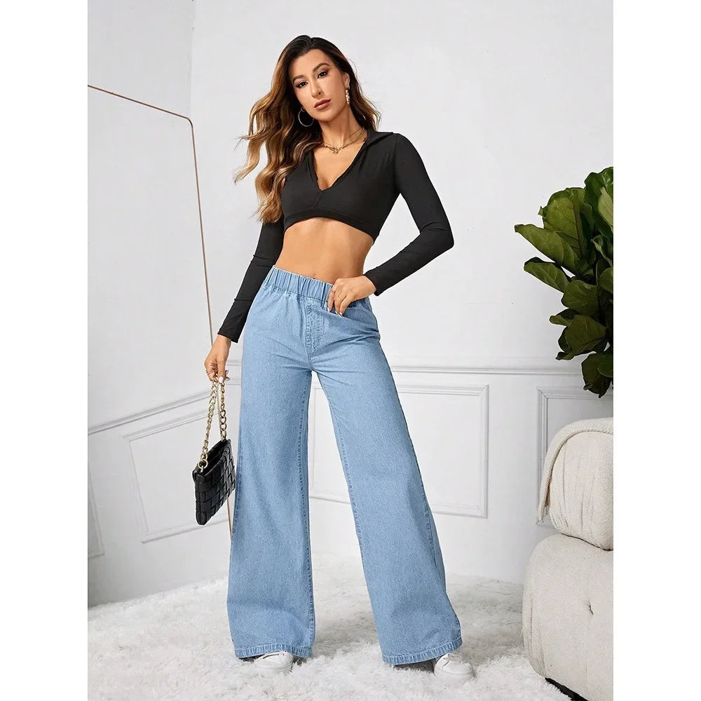 High Waist Wide Leg Loose Fit Straight Jeans Women's Summer New Style Vintage Drape Cross-Border Long Jeans.