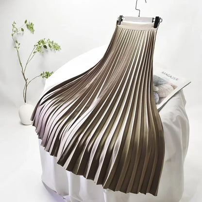 Looks Thin Pleated Skirt 2025 New High Waist A-line Skirt Mid-length Big Size Plaid Skirt Long Pleated Skirt Length 75-90cm