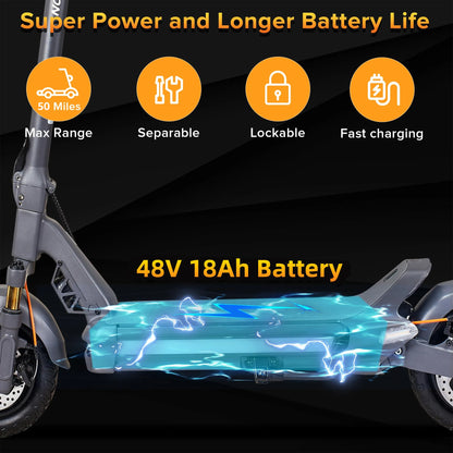 CUNFON RZ800 Adult Electric Scooter 1200W Motor 48V18AH Battery City EScooter 10.5 Inch Tire E-Scooter.