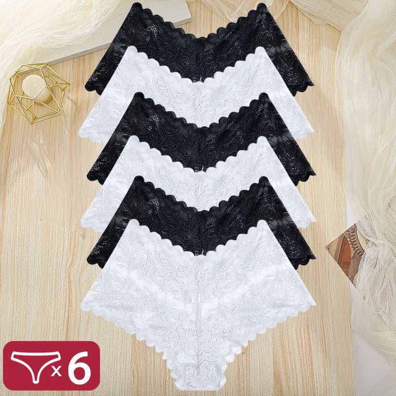 FINETOO 6Pcs Women Floral Lace Panties High Waist Brief Sexy Lingerie Panty Brazilian Underpants Femme Underwear Bikini Intimate