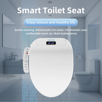 Intelligenter Bidet-Toilettensitz für Badezimmer, beheizter Sitz, langsames Schließen, warmer Trockner, hinten vorne, waschbar, warmes Wasser, Fernbedienung, Nachtlicht
