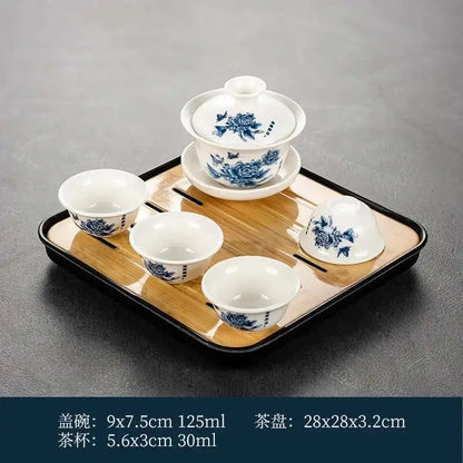 1 gaiwan 4 cups 1 teaboad Ceramic kungfu tea set household  one cover bowl four cups living room kungfu office reception.