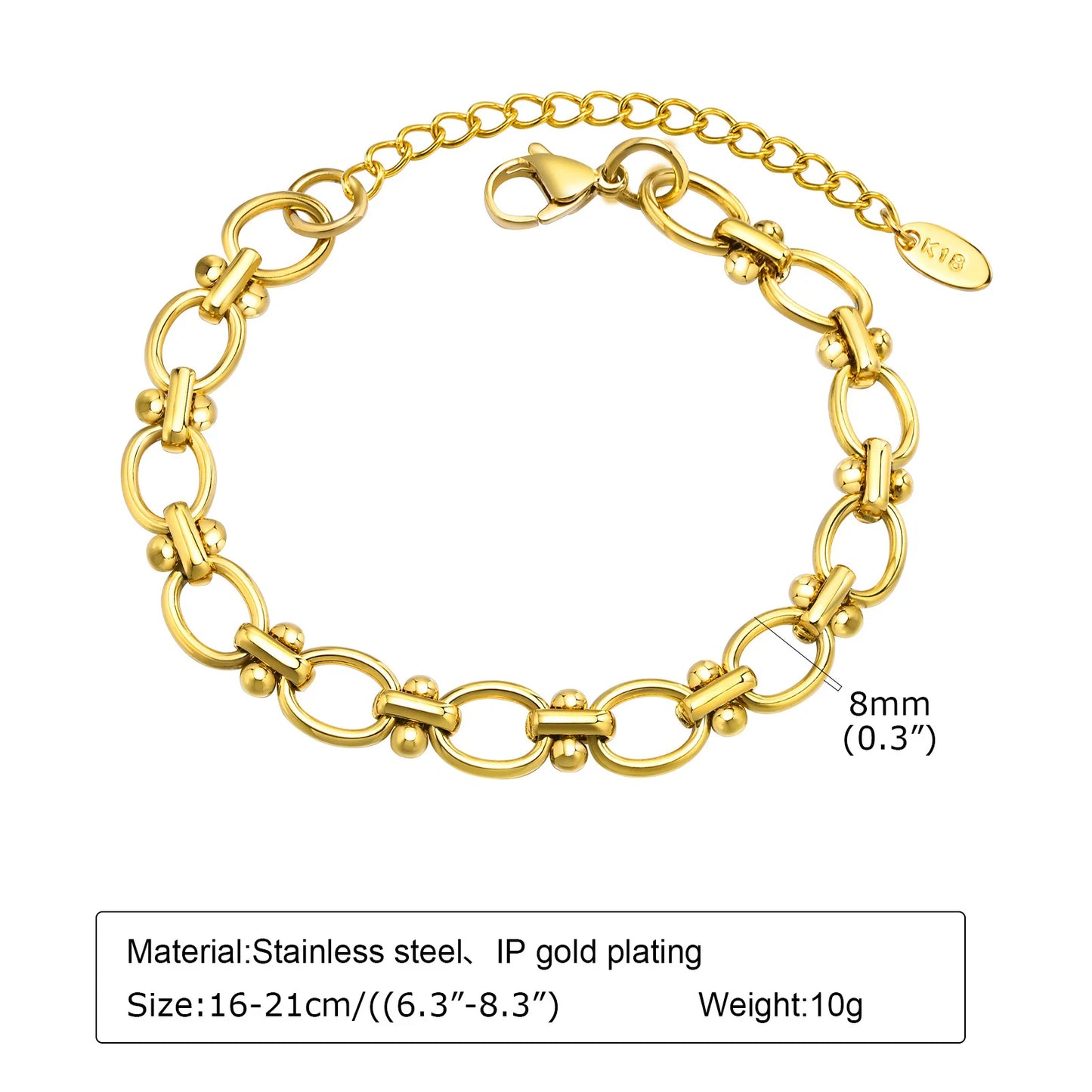 Chunky Stainless Steel Link Chain Bracelet For Woman, Gold Plated Layering Bracelets Wristband Waterproof Jewelry