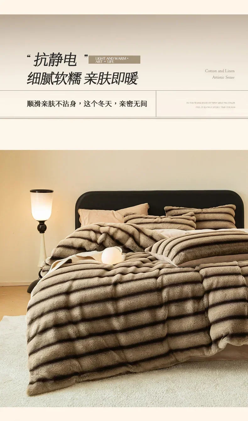 Winter Thick Warm Luxury Bedding Set Include Quilt Cover Sheet Pillowcase Solid Color Coral Velvet Soft Queen Duvet Cover Set