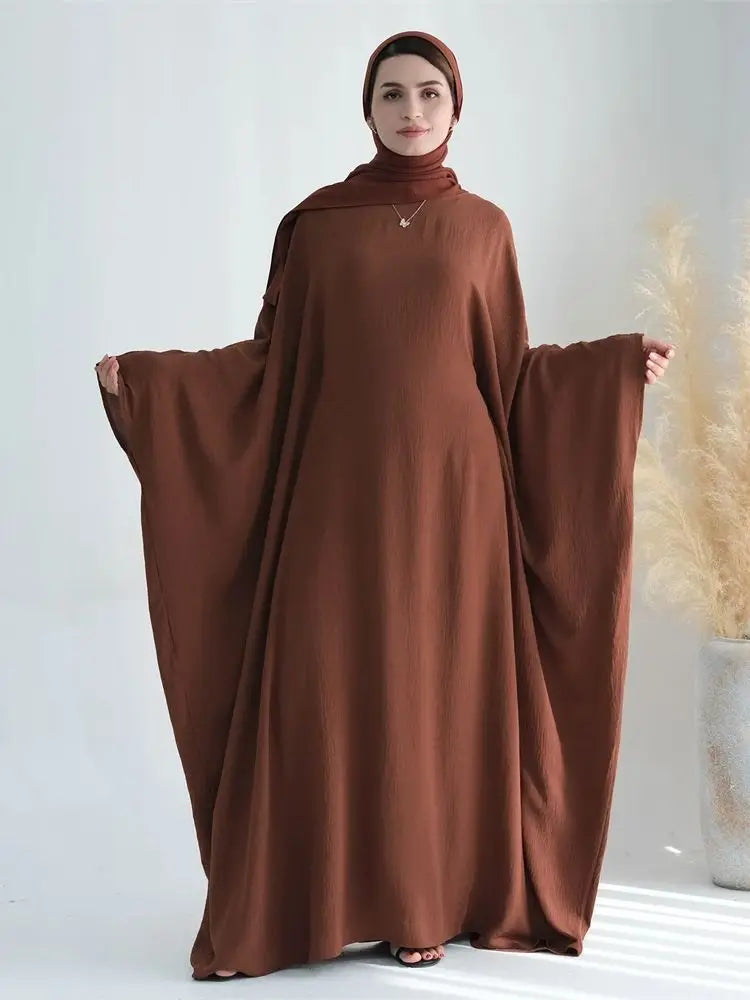 White Pink Black Brown Soft Crepe Khimar Batwing Abaya Damen 2 Piece Muslim Modest Hijab Dresses Set Kaftan Kebaya Robe Women
