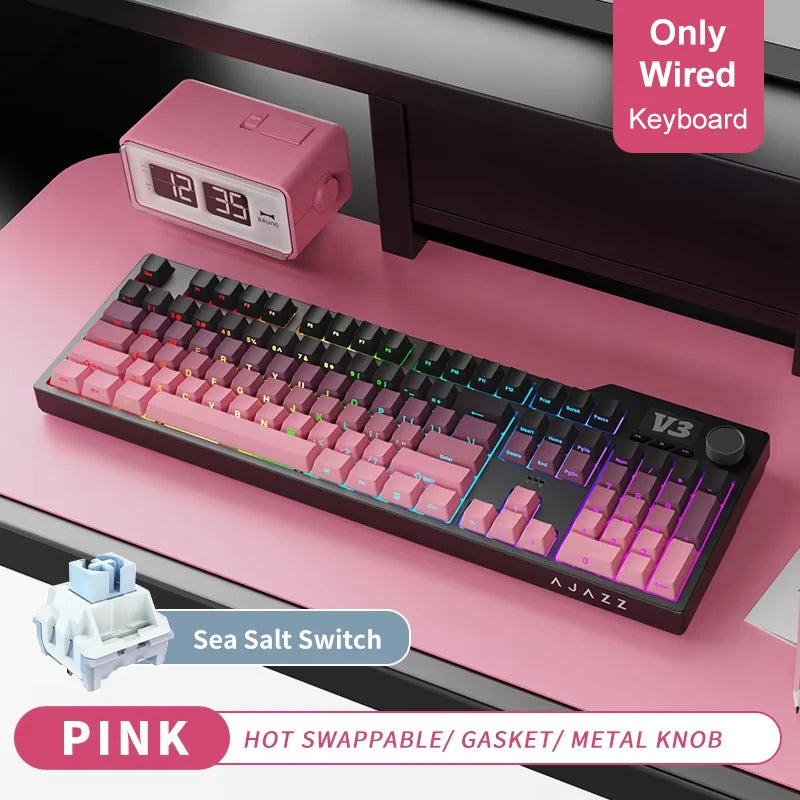 NEW Ajazz AK35I V3 MAX Tri-mode Wired Bluetooth Wireless Gaming Keyboard Gasket Full Key Hot Swap 104 Keys Customized Keyboard