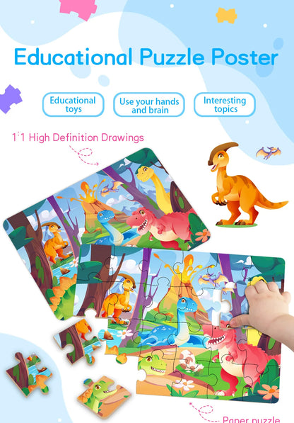 Kids Cartoon Animal Jigsaw Puzzles Montessori Educational Toys Parent-Child Theme Game Paper Educational Gift for Children.