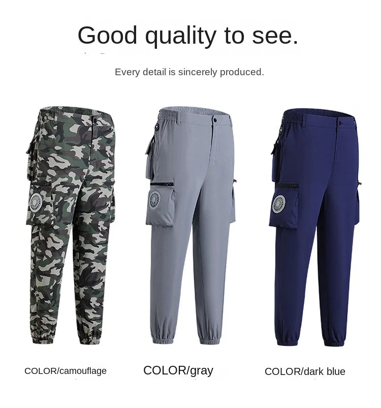 Fan Pants Cold Fishing Pure Cotton Site Welder Camping Ride Climbing Hiking Sports Fan Suit Air-Conditioning Clothes Fan Cooling.