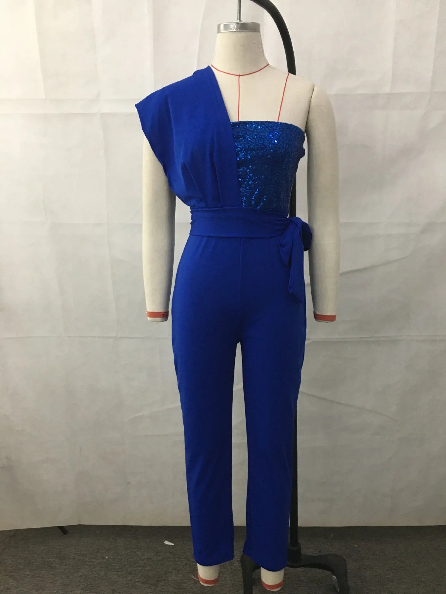 Women Jumpsuits Sleeveless Rompers Overalls Solid One Piece Pencil Pants Slim Belt Slight Strech Spliced Sequins Office Lady.