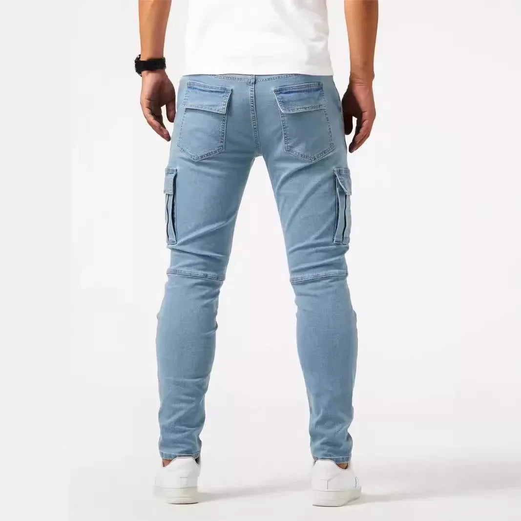Neue Jeans Herren Seitentasche Skinny Jeans Schlank Einfarbig Hohe Taille Denim Bleistift Hosen Sommer.