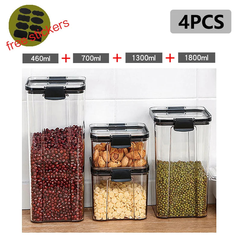 Dry Food Storage Box Food Containers Transparent Stackable Kitchen Spaghetti Noodles Sealed Tank Cans Organizers Bottles