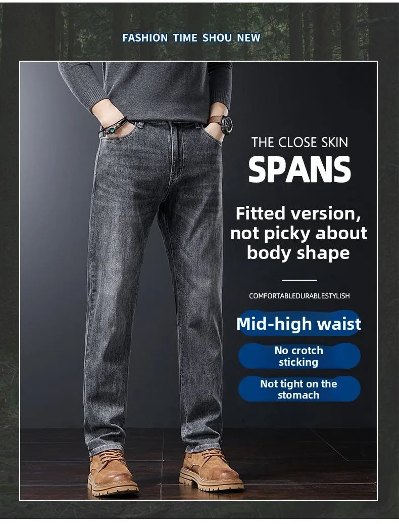 2025 Casual Jeans Young Men's Korean Style Business Straight Jeans Stretch Denim Pants Trousers Slim Fit Classic Cowboys Jeans.