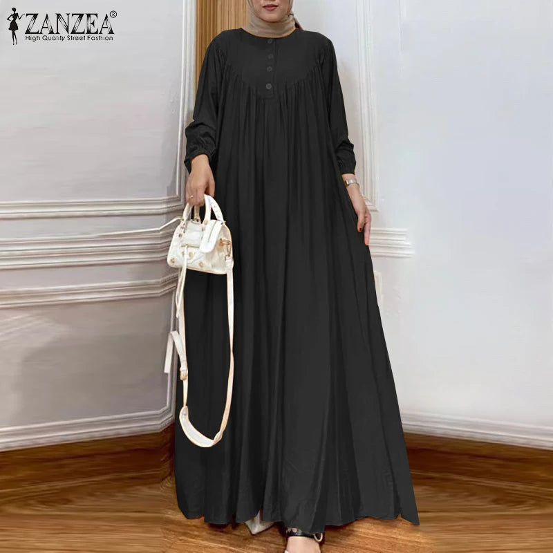 Muslim Abaya ZANZEA Solid Muslim Fashion Islamic Dress Women Vintage.