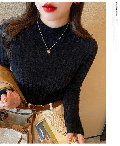 2025 gestrickte Pullover Dicke Warme Rollkragenpullover Frauen Tops Gefüttert Pullover Herbst Winter Streetwear Jersey Strickwaren Jumper