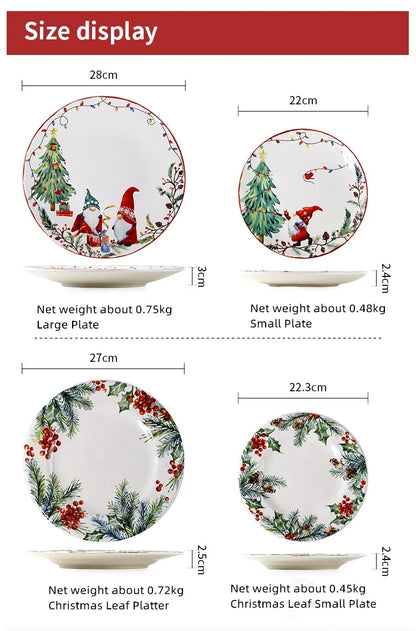 Christmas Ceramic Dinner Plate Set Household Underglaze Flat Round Dim Sum Decorative  Sushi.