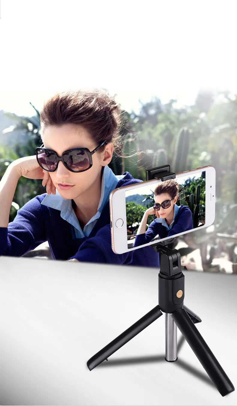 3 In 1 Foldable Portable Selfie Stick Tripods With Shutter Remote Control For iPhone Samsung Xiaomi Phones Live Video Streaming.