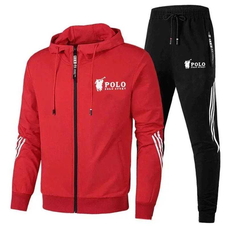 Men's printed zipper hooded sweatshirt + long pants 2-piece set, fashionable sportswear, new product, fitness jogging suit set.