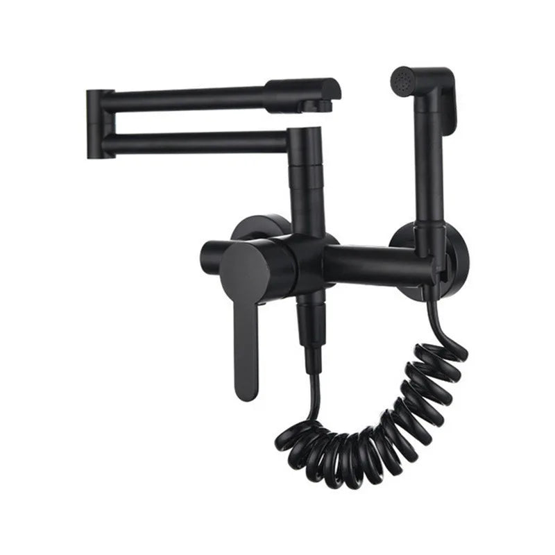 KEMAIDI Pot Filler Faucet Wall Mount Folding Faucet 2 Handle with Double Joint Swing Arms Brass Commercial Kitchen Faucets