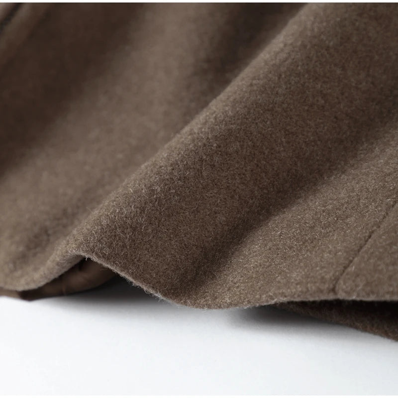 Mode Braun Zipper Woolen Jacke Für Frauen Elegante Revers Langarm Kurze Mäntel Weibliche Vintage Herbst Dame Straße Oberbekleidung.