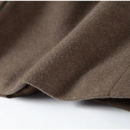 Mode Braun Zipper Woolen Jacke Für Frauen Elegante Revers Langarm Kurze Mäntel Weibliche Vintage Herbst Dame Straße Oberbekleidung.