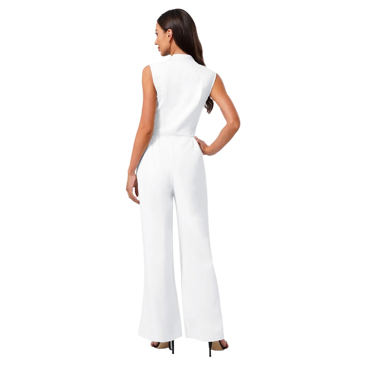 Women High Waist One Piece Sleeveless Jumpsuit Wide Leg Rompers Office Lady Commute Work Casual Dressy Jumpsuits Long Pants.