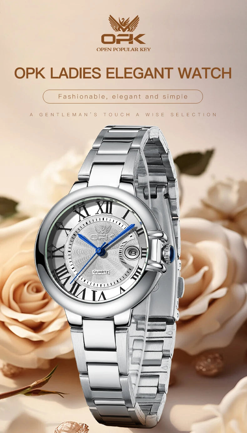 OPK 6039 Women Watch Roman Scale Stainless steel Waterproof Quartz Watch for Women.