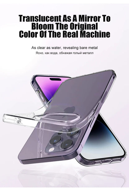 Luxury Clear Silicone Phone Case For iPhone 16 15 14 13 12 11 Pro Max XR X XS 7 8 Plus Shockproof Transparent Bumper Back Cover.