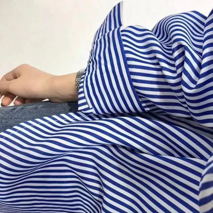 Women Shirt Blouse Blue Vertical Striped Shirt Women's Autumn Clothing Loose Long Sleeve Shirt Blusas Mujer.