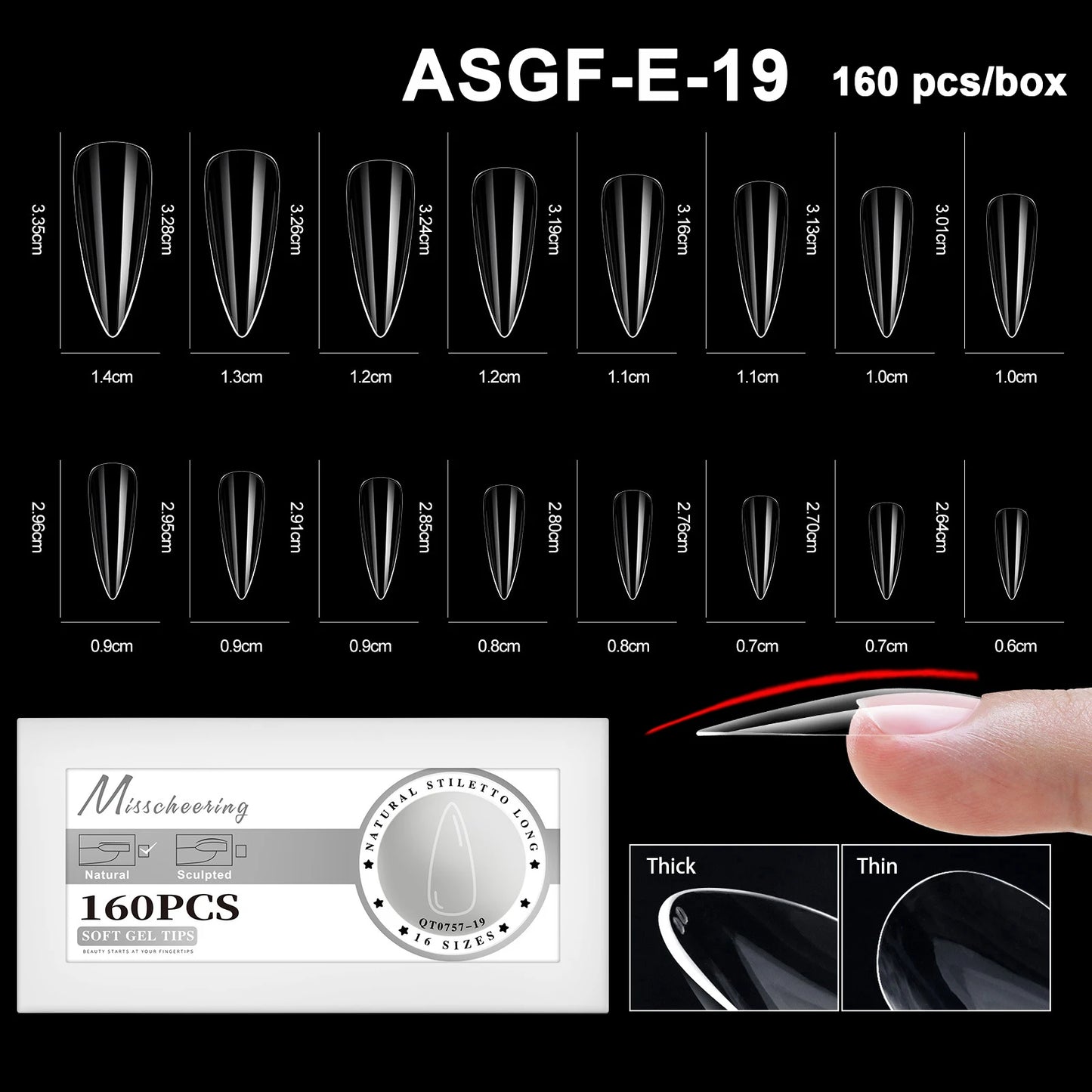 16 Sizes Curved Arch Soft Gel False Nail Tips Full Cover Press on Almond Capsules French Coffin Artificial Fake Nails Extension